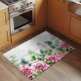 thumbnail image 2 of 2x3 Ft Entryway Area Rug, Spring Pink Roses Kitchen Rug Runner Washable Floor Mat, Pastoral Eucalyptus Leaves Gray Wooden Non Slip Indoor Door Mat Throw Carpet for Bathroom Living Room Bedroom, 2 of 8