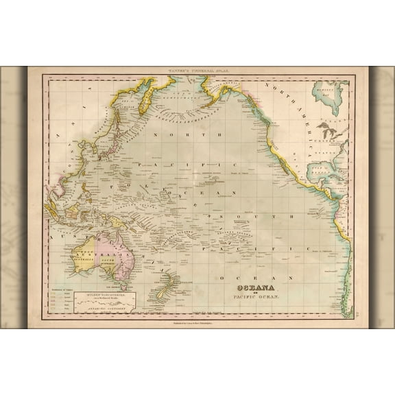 24"x36" Gallery Poster, Oceana map of pacific ocean 1844