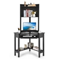 thumbnail image 1 of Giantex Corner Computer Desk, Triangle Bookshelves w/Storage Shelves, Small Writing Desk, Black, 1 of 8