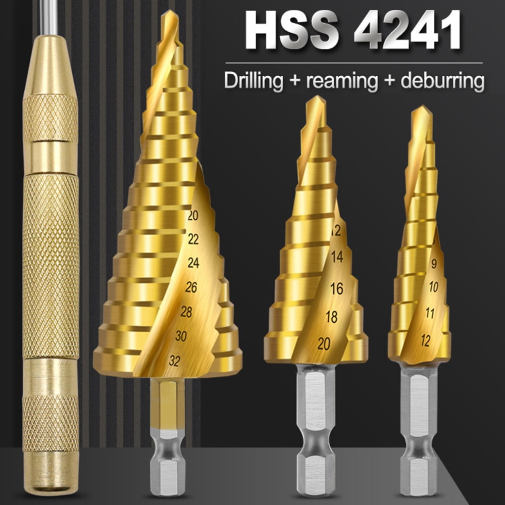 3pcs Hexagonal Handle Stepped Drill Bits Highspeed Steel Stepped Drill