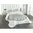 thumbnail image 3 of Ambesonne Lotus Quilted Bedspread Set 3 Pcs, Round Boho Motif Design, Queen Size, Grey White, 3 of 5