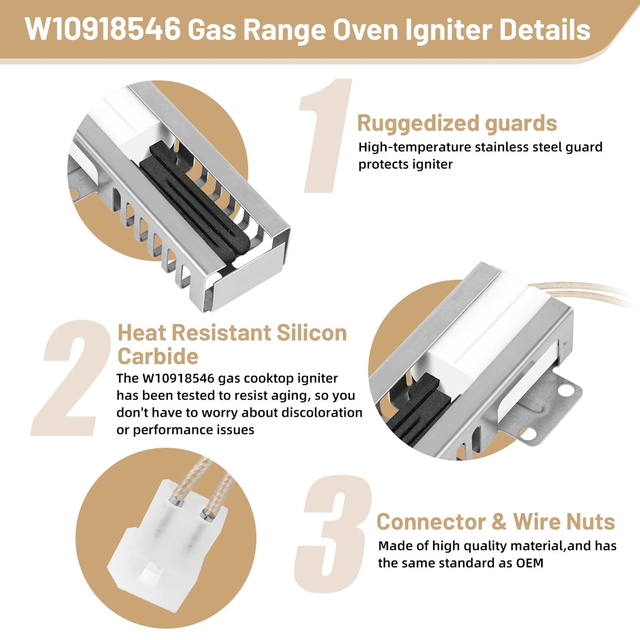 Upgraded W10918546 Gas Range Oven Igniter for Whirlpool Amana Replaces AP6037202 PS11770066 EAP11770066 W10140611 3186491 W10918546VP