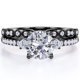 thumbnail image 1 of Anillo de boda JeenMata Trilogía Moissanita Redonda 1,75 Quilates Diseño Vintage Milgrain Pavé Baño de Oro Negro 18 K sobre Plata, 1 of 6
