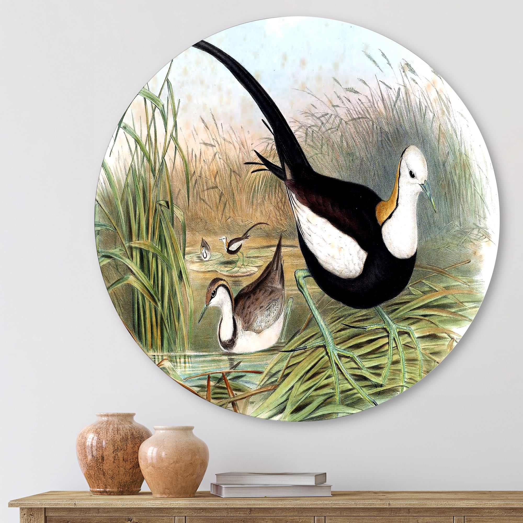 Designart 'Vintage Countryside Birds In Lake' Farmhouse Circle Metal Wall Art 23x23 - Disc of 23