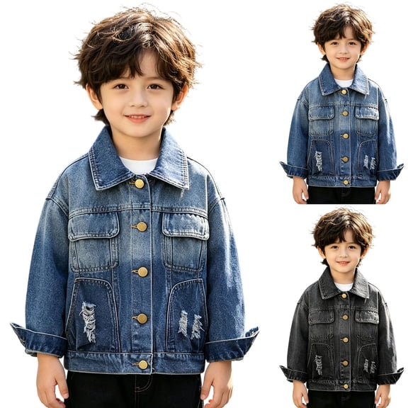 Abtuhar Boys and Girls Casual Outerwear and Jackets Solid Denim Outer Jackets with Side Pockets for 18‑168 Months