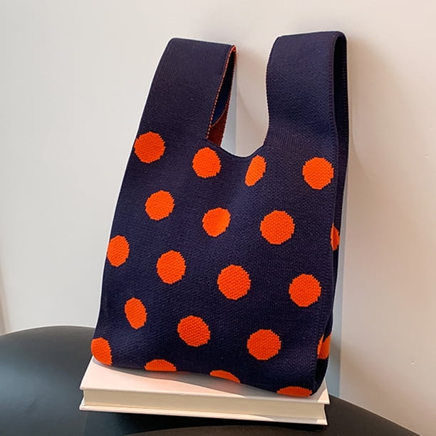 Bolsos De Mano Bolso de viaje de lunares de muñeca de punto informal simple y elegante para vacaciones de fin de semana