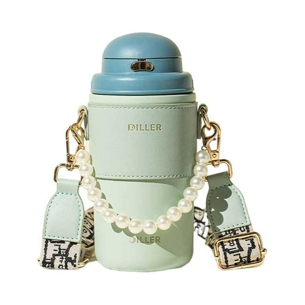 Billuyoard Reemplazo de cadena de perlas portátil al vacío para mujer, elegante Color sólido, 580ml, botella de agua para chicas y señoras Teteras Verde Billuyoard HA080495-02