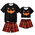 thumbnail image 5 of Halloween Pjs, Halloween Couple Matching Pajamas Set, Black Top & Plaid Shorts Pumpkin Graphic Short Sleeve Loungewear, Crop Top & Shorts Sleepwear, Soft Classic Nightwear for Summer Home Wear, S, 5 of 5