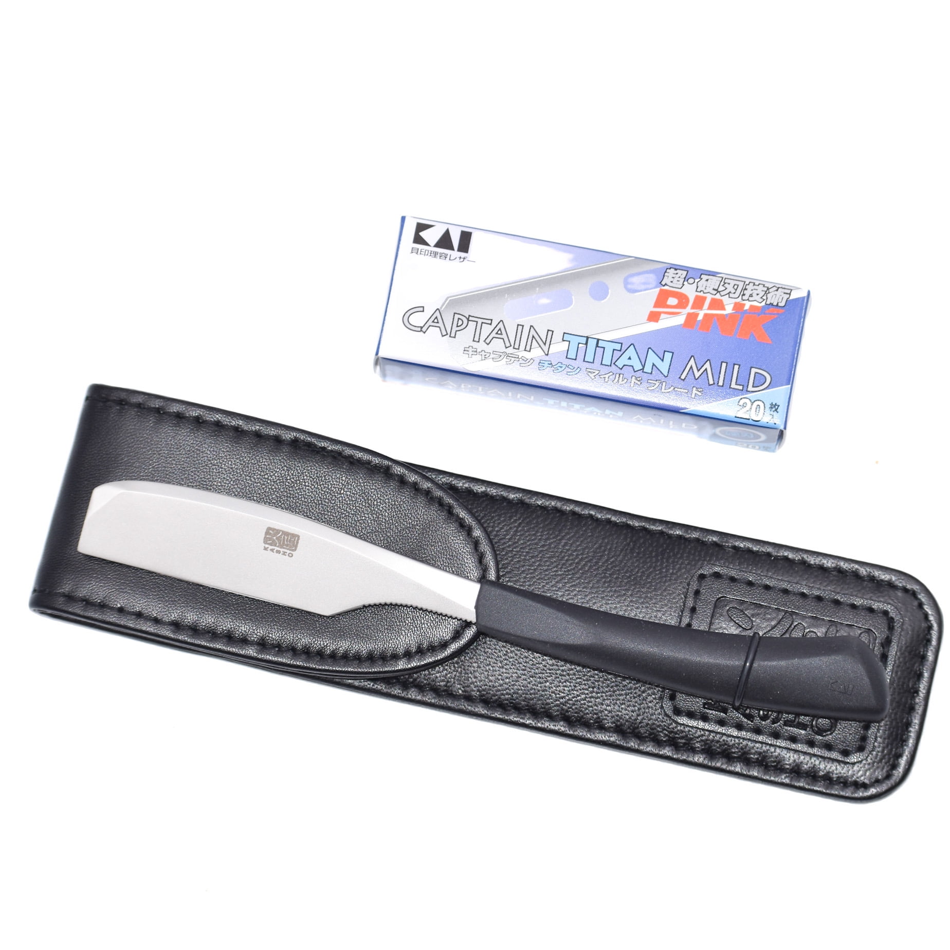 Kai Kasho Captain Japanese Straight Edge Barbering Razor with Leather Case & Blades