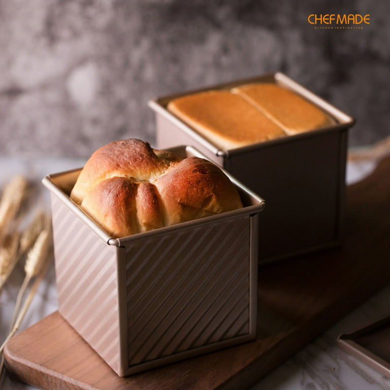 CHEFMADE Mini Rectangular Loaf Pan Set 4pcs 4-Inch Non-Stick Carbon Steel Bread Pan FDA Approved for Oven Baking (Champagne Gold)