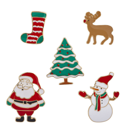 Broach Set - Lux Accessories Goldtone Christmas Xmas Assorted Novelty Brooch Pin Set 5PCS