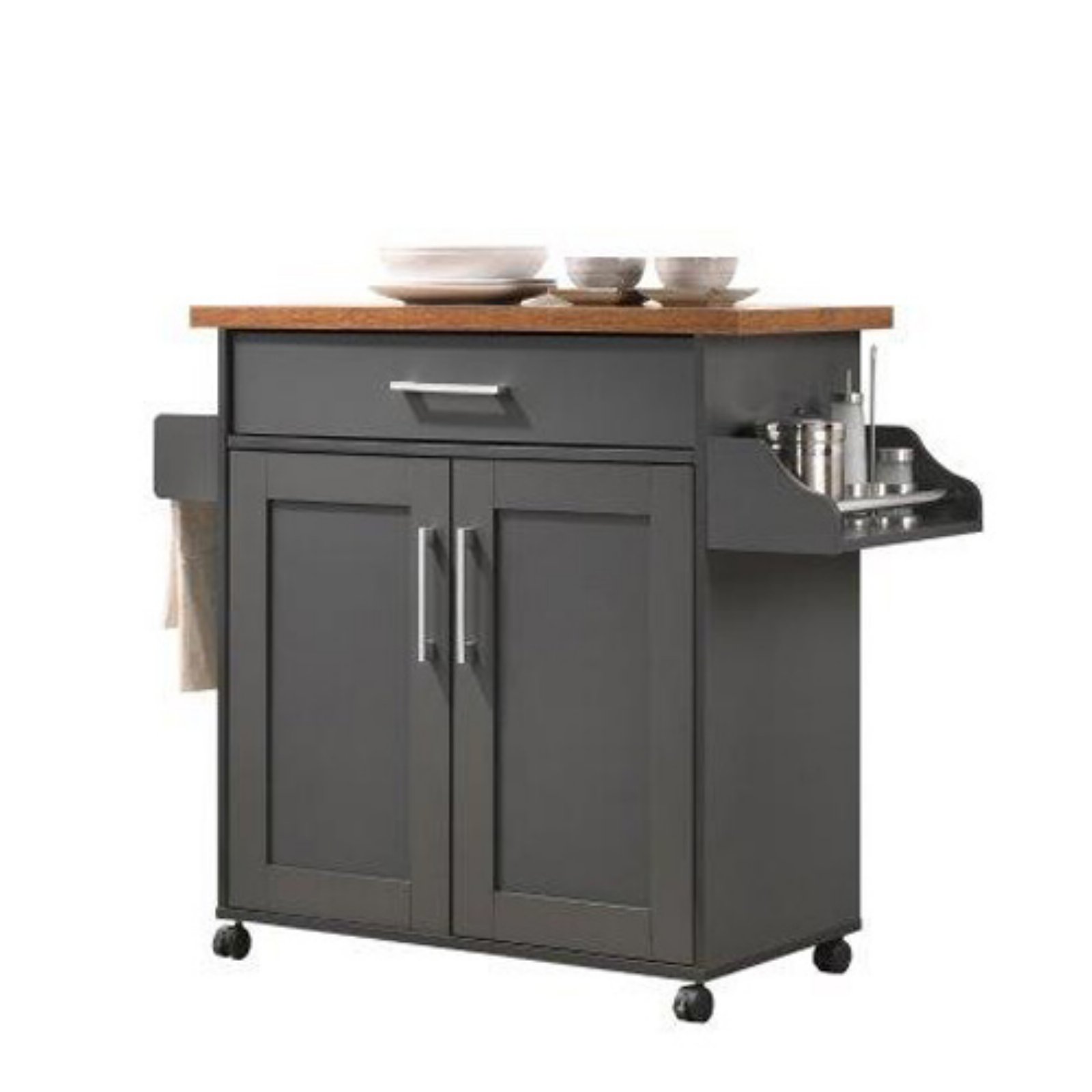 Hodedah Imports Kitchen Island with Spice Rack and Towel Holder