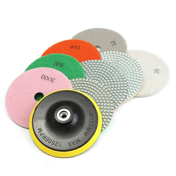 9Pcs/Set 5 Inch Diamond Polishing Pad Set Marble Concrete Stone Tile Wet Dry for Concrete Marble Stone Tiles