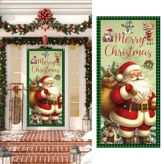 MOQIN Christmas Door Cover Decoration Christmas Santa Claus Door Cover Xmas Door Hanging Banner Christmas Santa Background Banner for Home Front Door Holiday Christmas Decoration