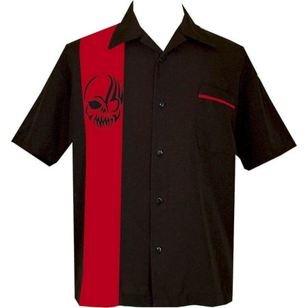 BeRetro Mens Black and Red Skull Short-Sleeve Button Down Shirt ...