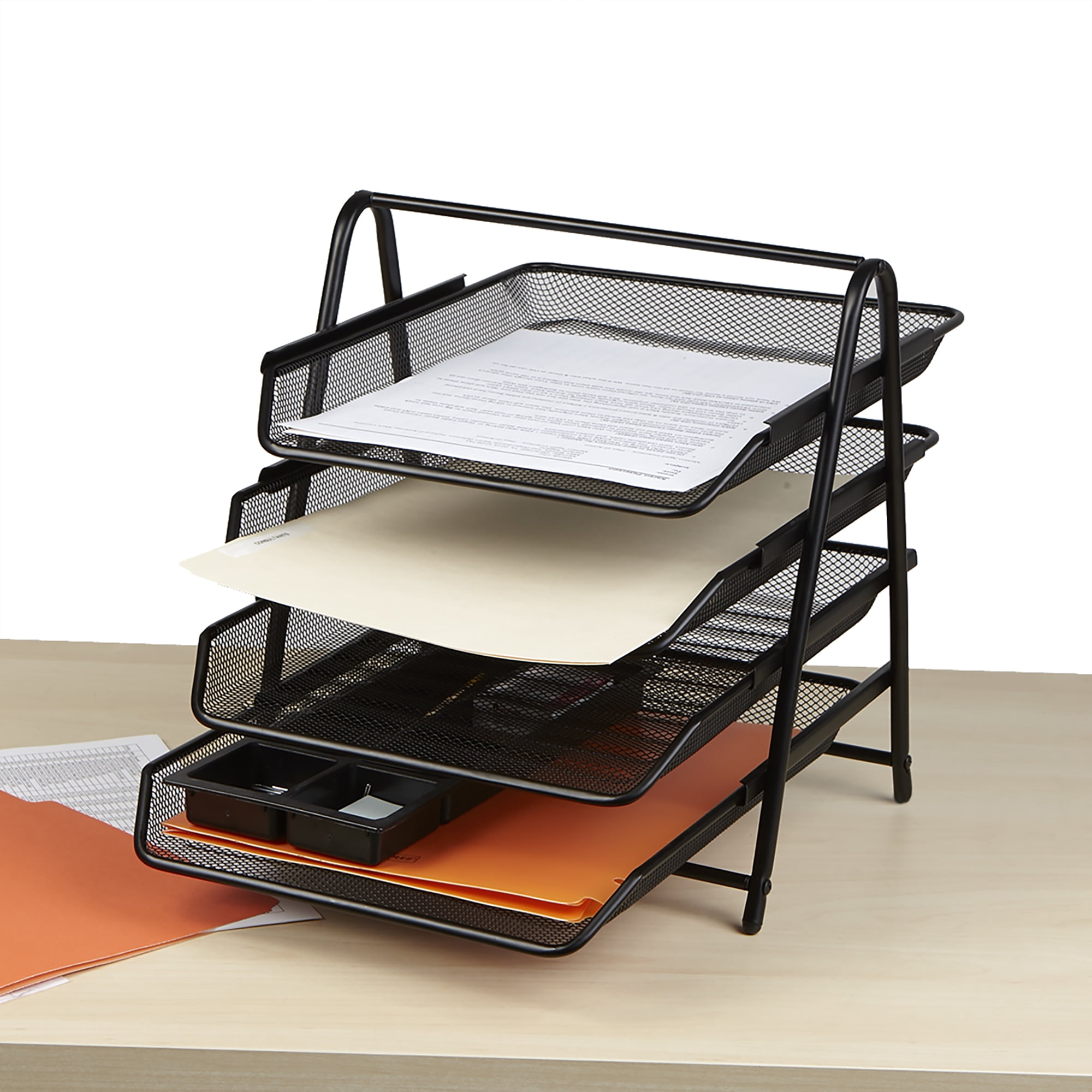 Mind Reader Mesh Desk Organizer with 4 Sliding Letter/Paper Trays