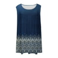 thumbnail image 5 of HOMBOM Summer Tops for Women Plus Size Navy Floral Vintage Crew Neck Sleeveless Pleated Casual Tunic Blouse, 5 of 6