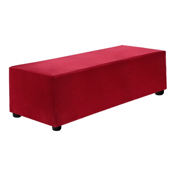 Stretch Ottoman Cover Rectangular Square Ottoman Slipcover with Elastic for Foot Stool Living Room Bedroom Fit Length 101-127cm / 39.76"-50", L-Large, Wine Red
