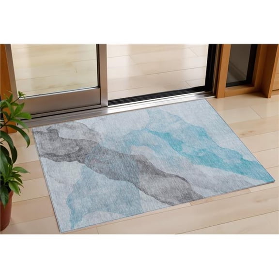 HomeRoots 631857 3 x 5 ft. Teal Blue & Gray Abstract Washable Indoor & Outdoor Rectangle Area Rug