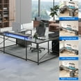 thumbnail image 6 of Dextrus L Shaped Desk with Power Outlets & LED Lights, Reversible Computer Desk with Drawers & Storage Shelves, Large U Shaped Desk, 2 Person Corner Office Desk for Home Office,Gray, 6 of 13