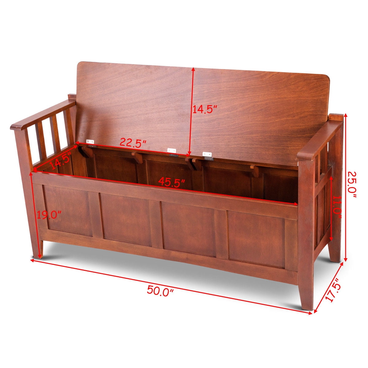 Gymax Brown 32 Gallon Solid Wood Entryway Storage Bench Home Furni W