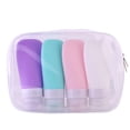 thumbnail image 1 of Contenedores de tamaño de viaje, juego de 4, botellas de silicona a prueba de fugas de 60 ML, juego de accesorios para artículos de tocador cosméticos para champú, loción, jabón, acondicionador,, 1 of 6