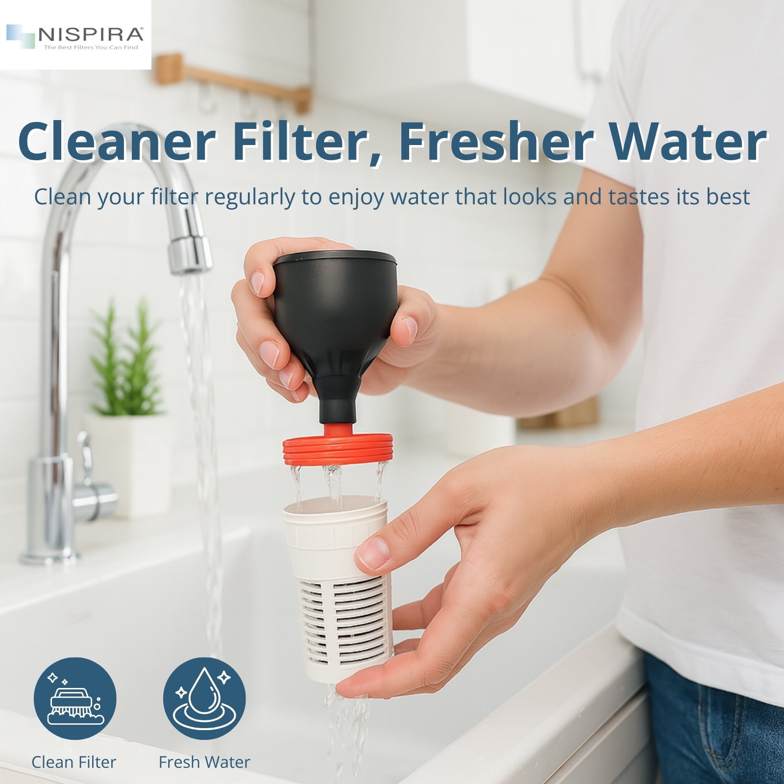 Nispira Regular Water Filter Replacement for Seychelle Gen 2 Dual pH2O Water Pitcher Removes Lead, Odor, Color, Reduce Chlorine, Water Hardness, 2 Set