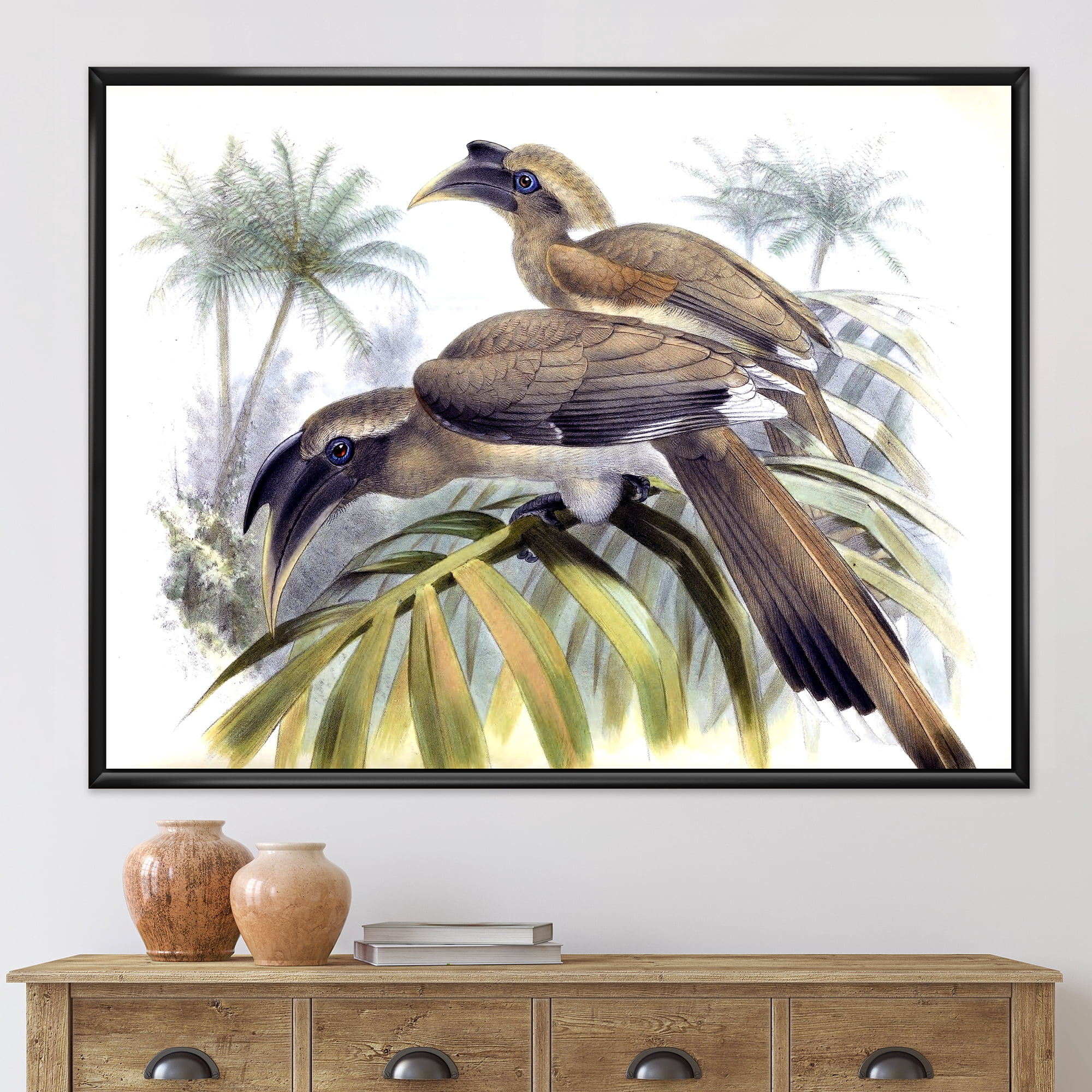Designart 'Ancient Australian Birds XIV' Traditional Framed Canvas Wall Art Print