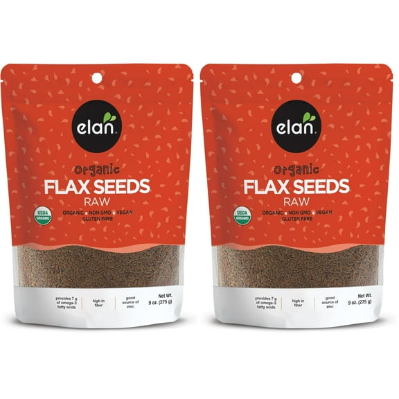 6 x - Elan Organic Flax Seed, 9.7 oz, Whole Seeds, Raw Seeds, Non-GMO, Vegan, Gluten-Free, Kosher, High in Fiber, Gels Easily (Pack of 2)