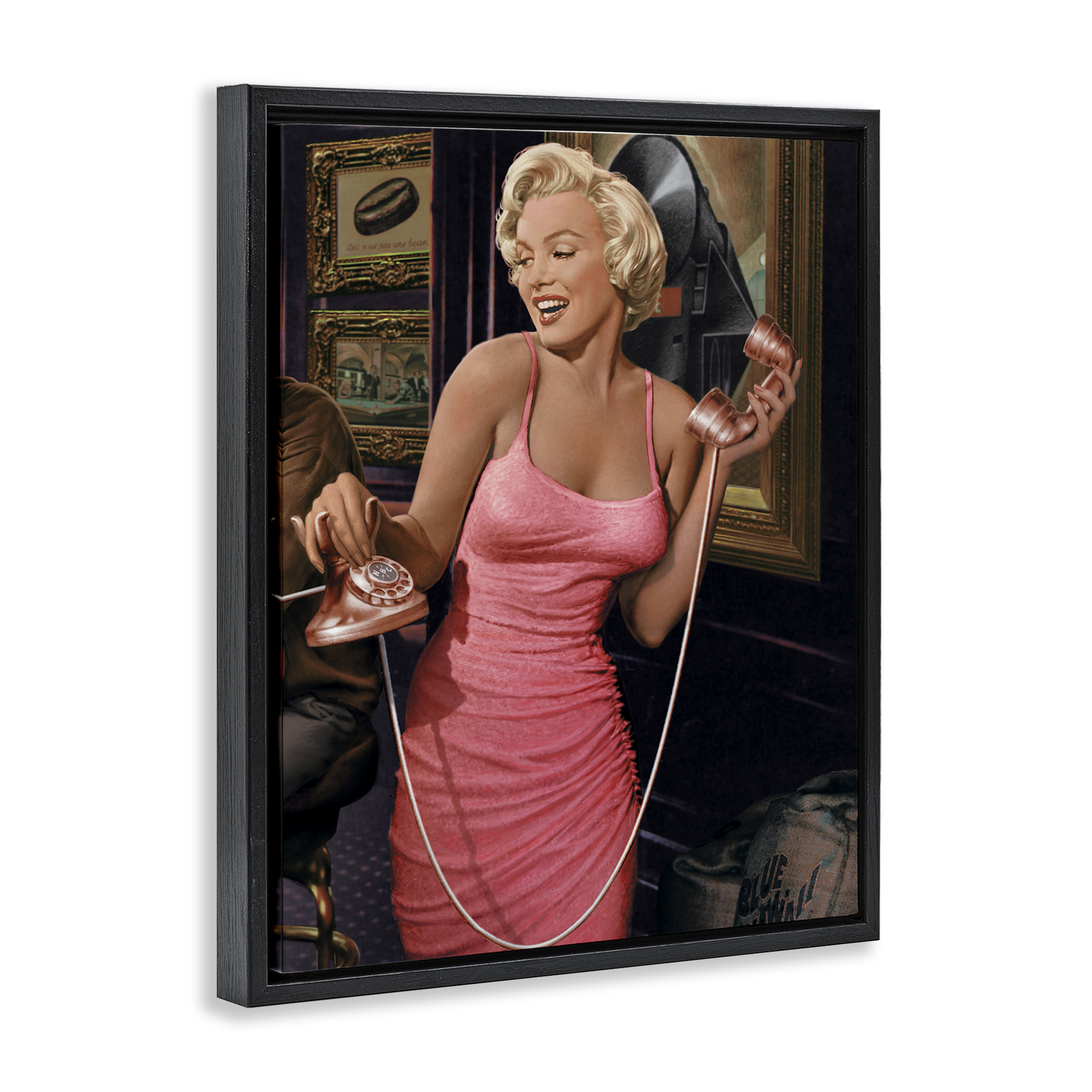 Stupell Industries Marilyn's Call Portrait Novelty Painting Black Floater Framed Art Print Wall Art, 17 x 21