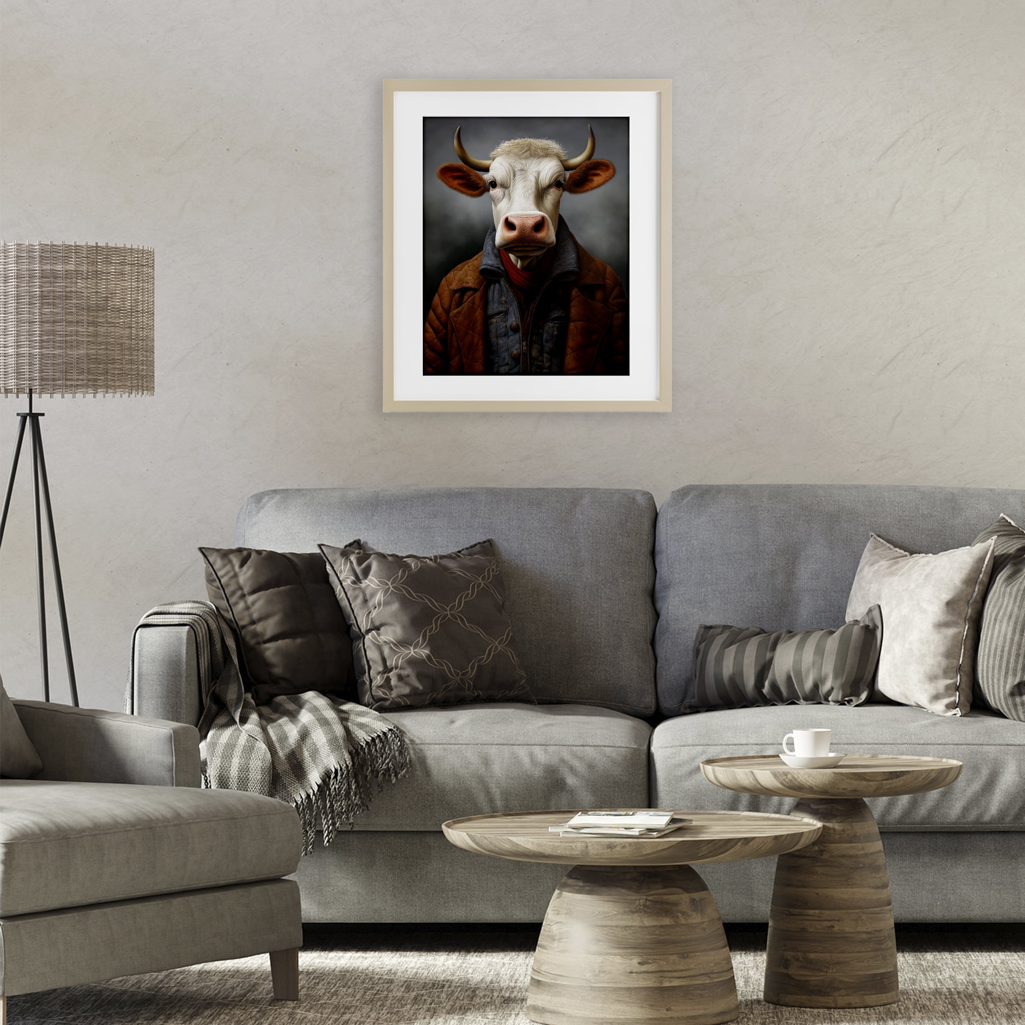 Stupell Industries Chianina Style Cow Birch Framed Print Under Glass, design by Ray Powers
