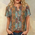 thumbnail image 2 of JULMCOMO Cotton Linen T Shirts for Women Floral Print Short Sleeve Casual Henley Shirts Baggy Comfy Summer Tops with Chest Pocket Wine 3XL, 2 of 9