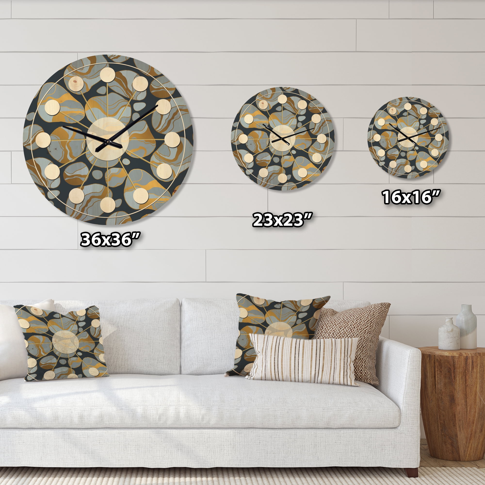 Designart 'Golden Colored Marble Design IV' Mid-Century Modern Wood Wall Clock