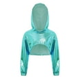 thumbnail image 2 of Doomiva Kids Girls Metallic Jazz Hip Hop Dance Crop Tops Long Sleeve Cropped Hoodies Shiny Pullover Sweatshirt Club Light Green 6, 2 of 4