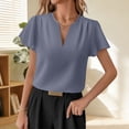 thumbnail image 2 of JSKUMAR Dressy Blouses for Women Casual Summer Ruffle Short Sleeve V Neck Tops Business Office Work Shirts Dark Blue,L, 2 of 6