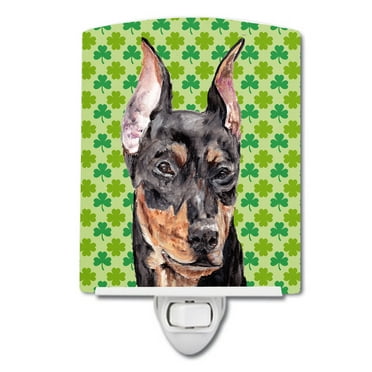 German Pinscher Lucky Shamrock St. Patricks Day Ceramic Night Light
