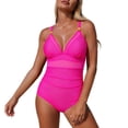 thumbnail image 1 of GPOECD Maillot de Bain une Pièce pour Femmes Couleur Unie en Maille Transparente Col en V Robe à Bretelles Style Bikini pour Plage Piscine Maillot de Bain une Pièce Rouge,P, 1 of 5