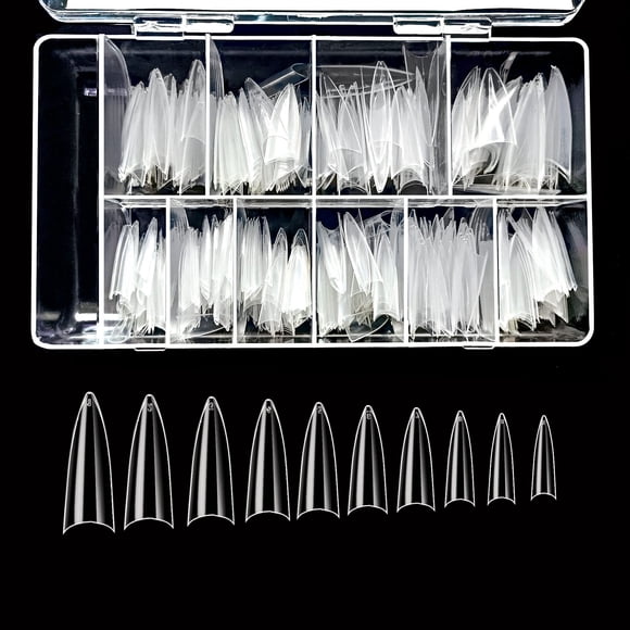 VIVACE Clear Long Stiletto 500 Uds puntas de uñas de Gel artificiales falsas 10 tamaños con estuche de plástico transparente para salón de uñas