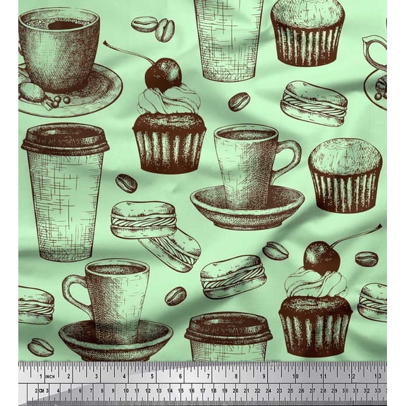 Soimoi Cotton Duck Fabric Burger,Cupcake & Cups Print Sewing Fabric Yard 42 Inch Wide