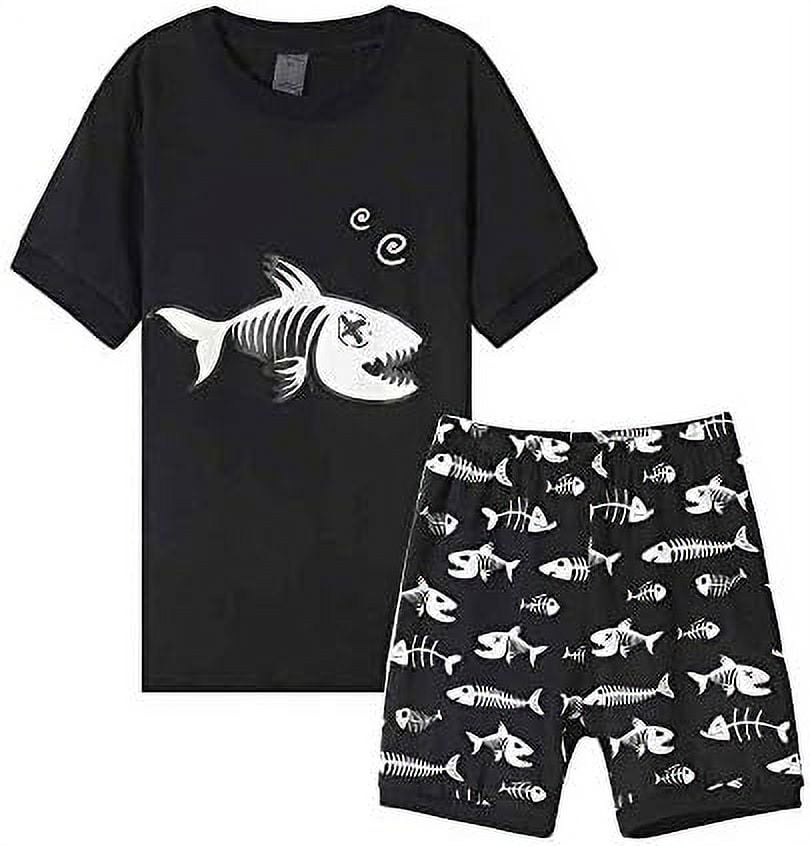MyFav Big Boys Glow in Dark Skull Pjs Cotton Sleepwear Comfy Pajama