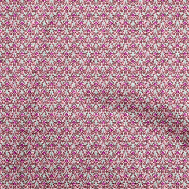 oneOone Cotton Poplin Pink Fabric Mughal Scroll Print Craft Projects Decor Fabric Printed By The Yard 42 Inch Wide