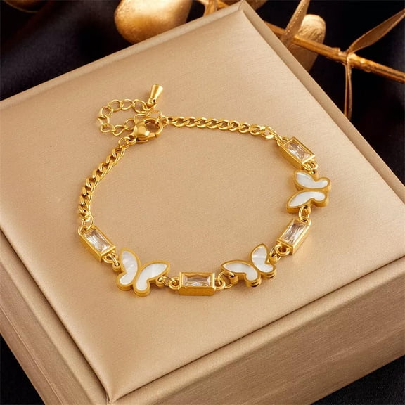 GKNET Womens 18K Gold Plated Stainless Steel Butterfly CZ Bracelet Bangle Delicate Jewelry B757