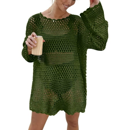 Crochet Cover Up for Women Swimsuit Summer Bathing Suit 2024 Swim Hollow Out Bikini Swimwear Mesh Knit Beach Dress