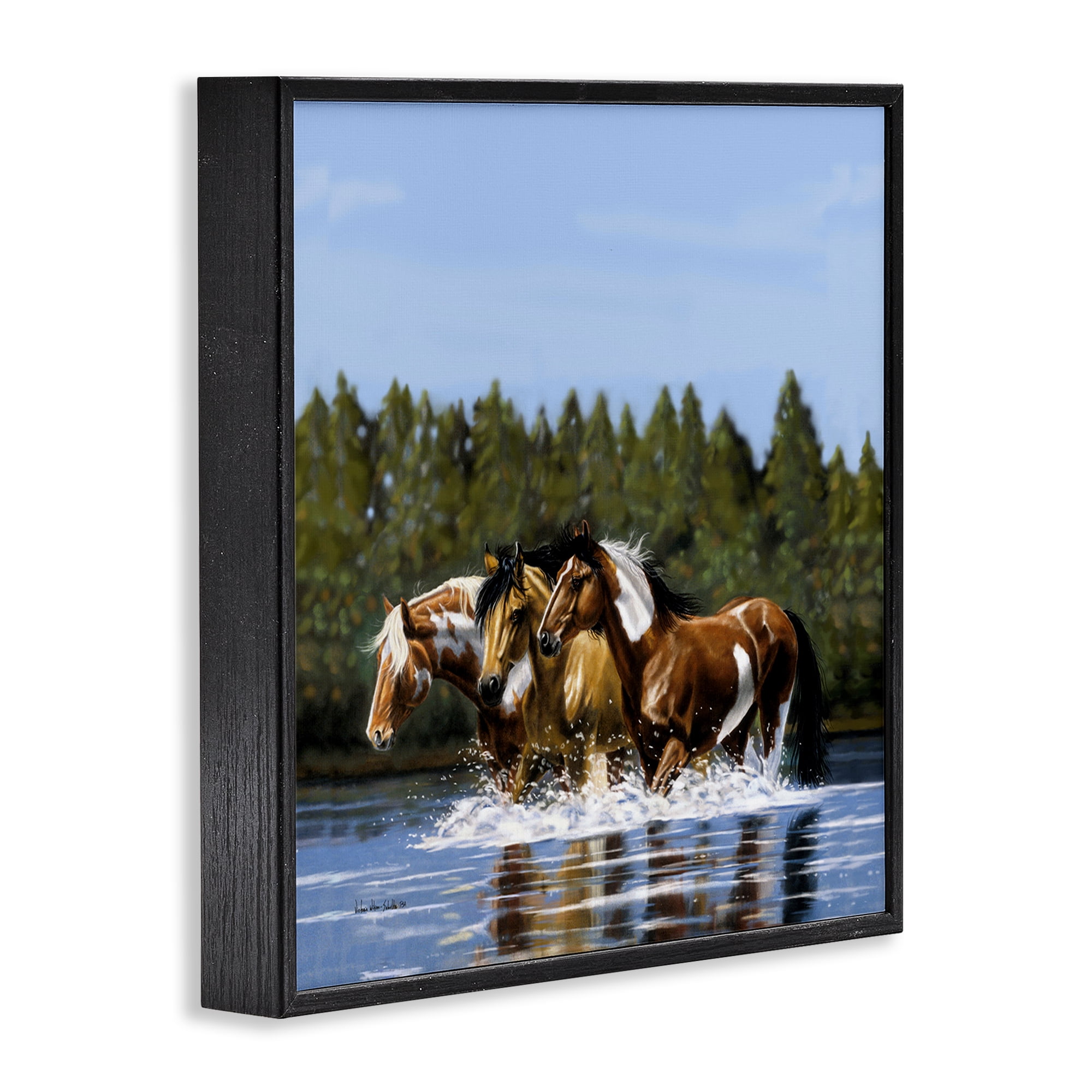 Stupell Industries Horses Upstream Splashing Animals & Insects Painting Black Framed Art Print Wall Art, 17 x 17