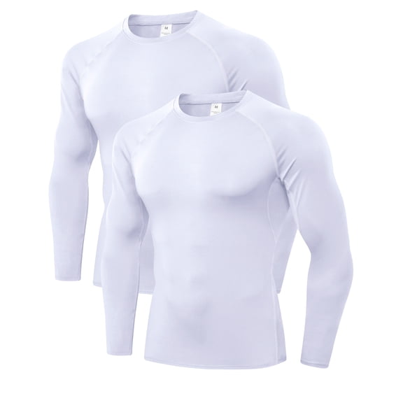ZDCGT Men Long Sleeve Compression Shirts Cool Dry Athletic Undershirt Workout Tops Base Layer for Running 2 PackWhite,M