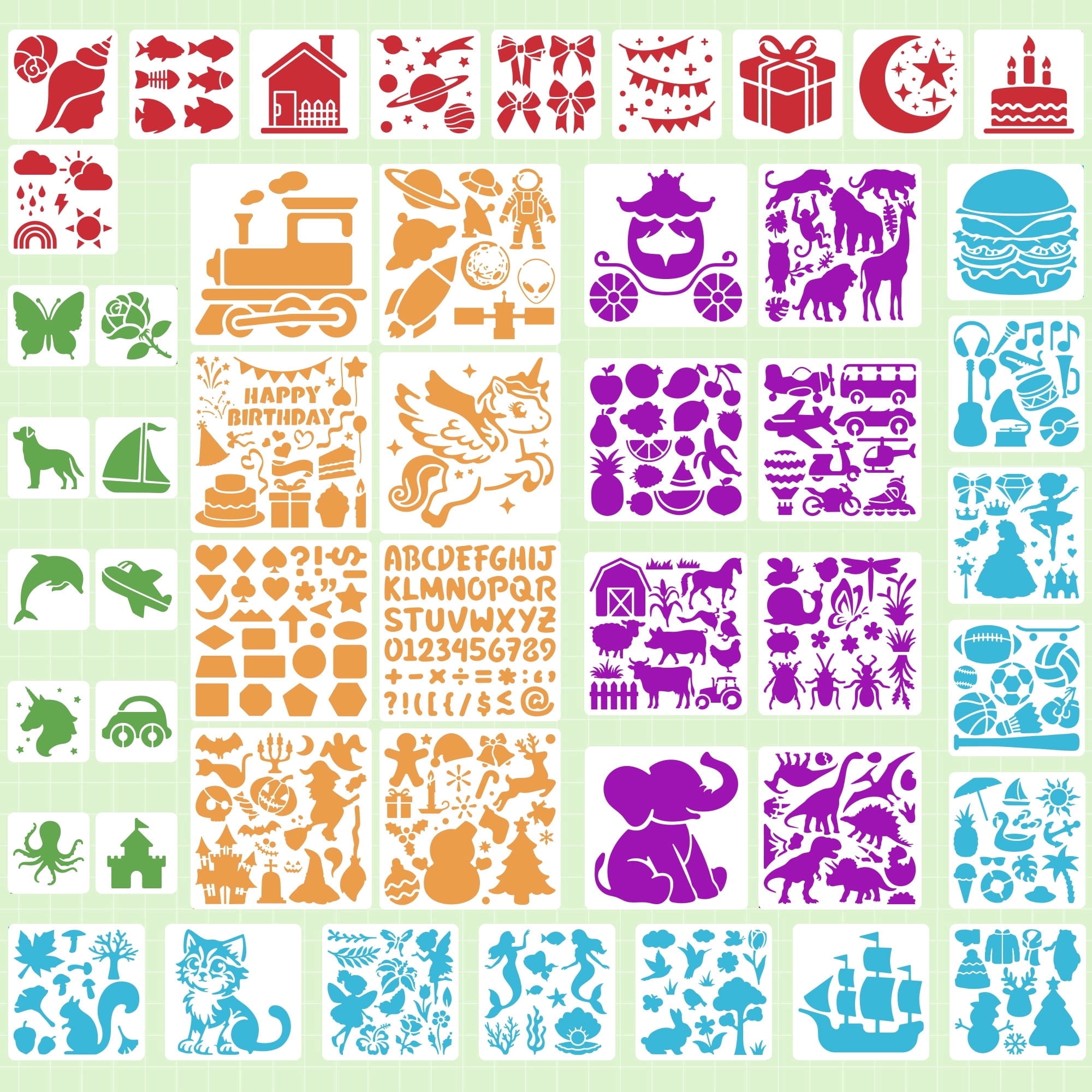 Sinekong 48 Pcs Drawing Stencils Kit for Kids,Plastic Stencils for Painting for DIY Crafts Art Project, Washable
