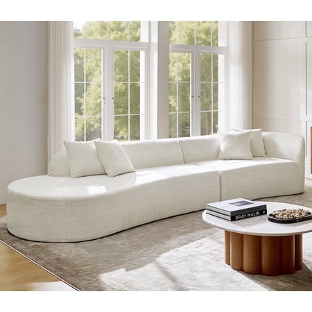 Tina's Home Curved Chenille Sectional Sofa, 130" Modern Foam Couch No Assembly for Living Room IVORY