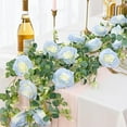 thumbnail image 2 of 3FT Artificial Eucalyptus Garland with Flowers, Ice Blue Flower Garland Silk Ice Blue Rose Garland Faux Autumn Floral Garland for Table, Party, Wedding, House, Wall Decor, 2 of 5