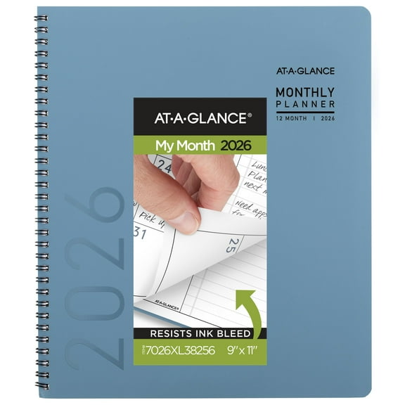 AT-A-GLANCE Contemporary Lite 2026 Monthly Planner Mineral Blue Large 9 x 11 -
