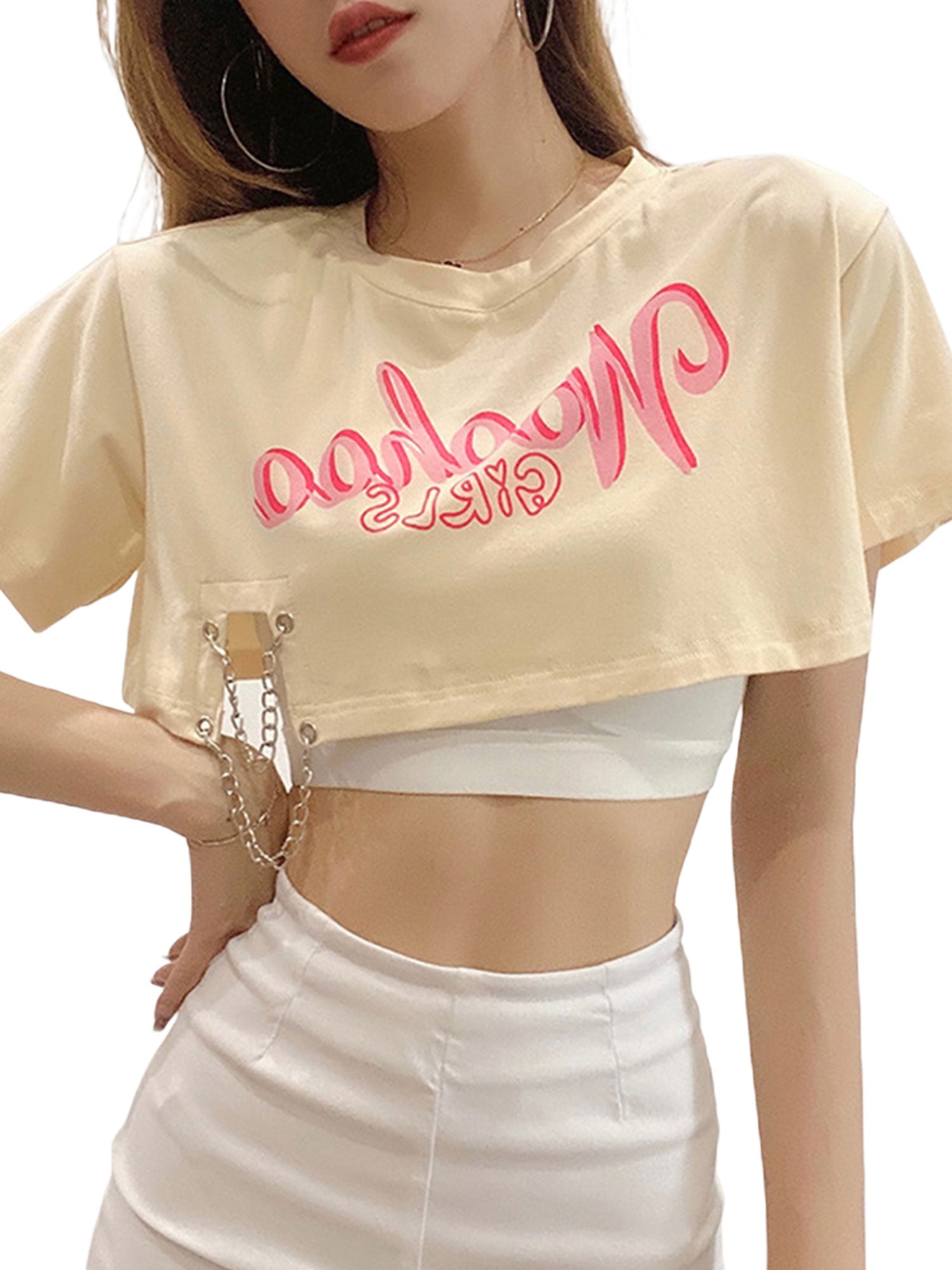Vanbuy Womens Short Sleeve Graphic Tee Novelty Letter Print T Shirt Summer Tops